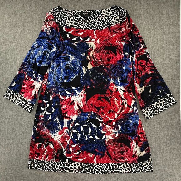 Style & Co Shift Dress Floral Red White Blue Black Large Stretchy Relaxed Fit - Picture 1 of 11